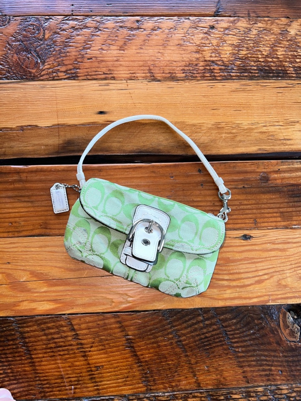COACH Soho Green Signature Accessory Pouch Mini Bag Rare Authentic